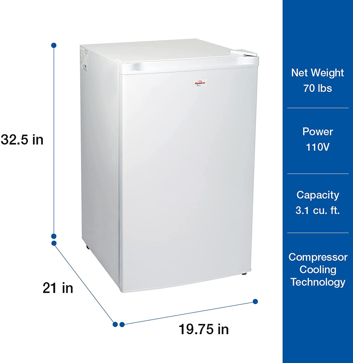 Koolatron KTUF88 Congélateur vertical de 3,1 pi³ (88 L) avec thermostat réglable