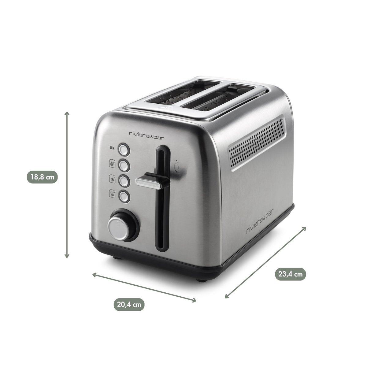 Grille-pain | 2 fentes courtes | Inox | 7 niveaux