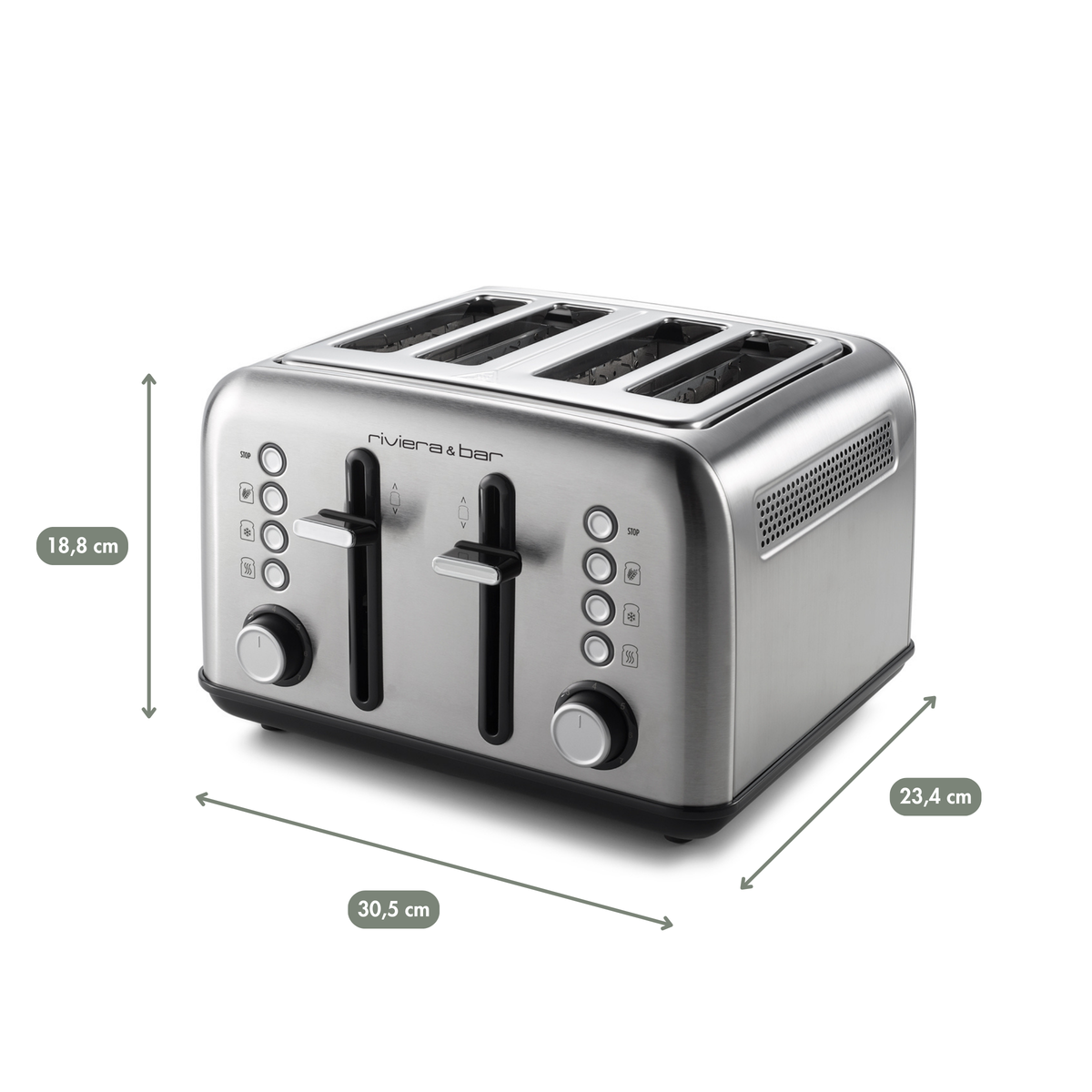 Grille-pain | 4 fentes courtes | Inox | 7 niveaux